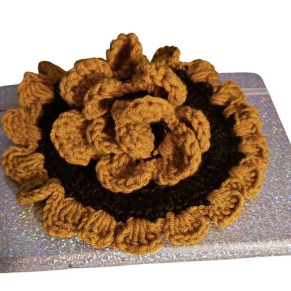 Hand Crafted Floral Coaster 2pc Set Sunflower Mug Rug Home Decor Faux Flower Mat - Picture 4 of 17